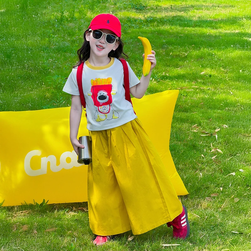 小孩子衣服女款2025新款女童夏季短袖t恤套装女孩夏装休闲阔腿裤