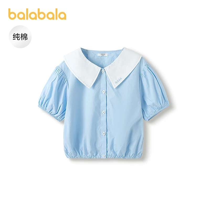 巴拉巴拉童装女童短袖衬衫儿童衬衣大童夏装短款纯棉甜美翻领时尚