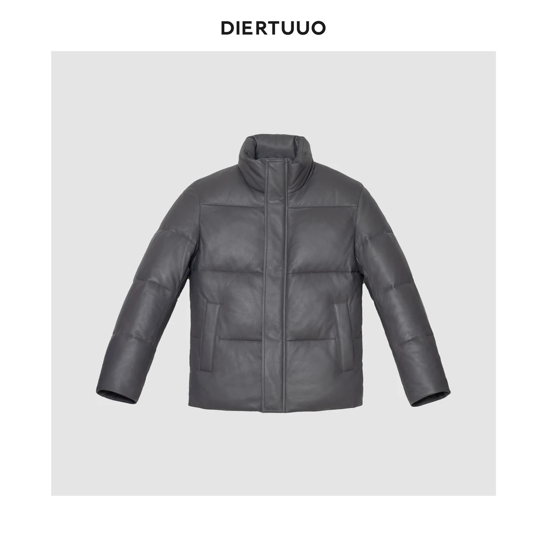 DUERTUUO迪途-58129男士冬季时尚休闲百搭加厚羊皮立领皮羽绒服