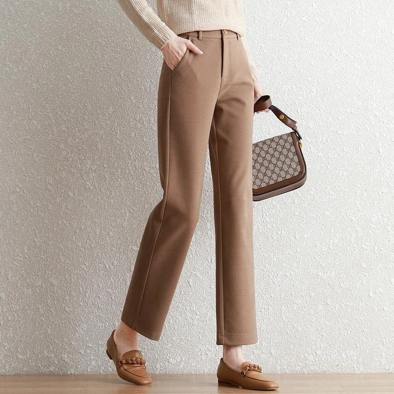 毛呢裤女秋冬宽松显瘦高腰九分西装阔腿裤小个子休闲直筒女裤子