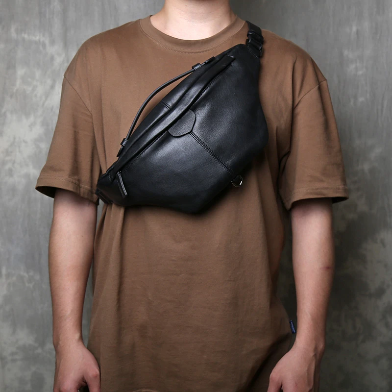 真皮男士胸包休闲头层牛皮斜挎包手提款胸前包软皮