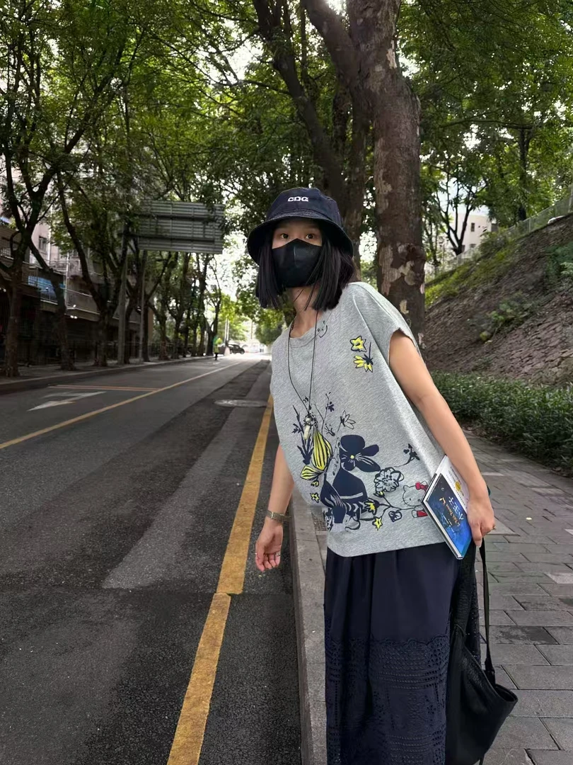 精选埃及长绒棉宽松定染印花宽松T恤女