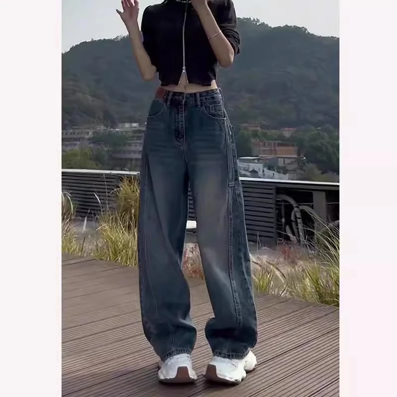 复古蓝牛仔裤女夏季新款小个子阔腿裤大码梨形身材高腰显瘦直筒裤