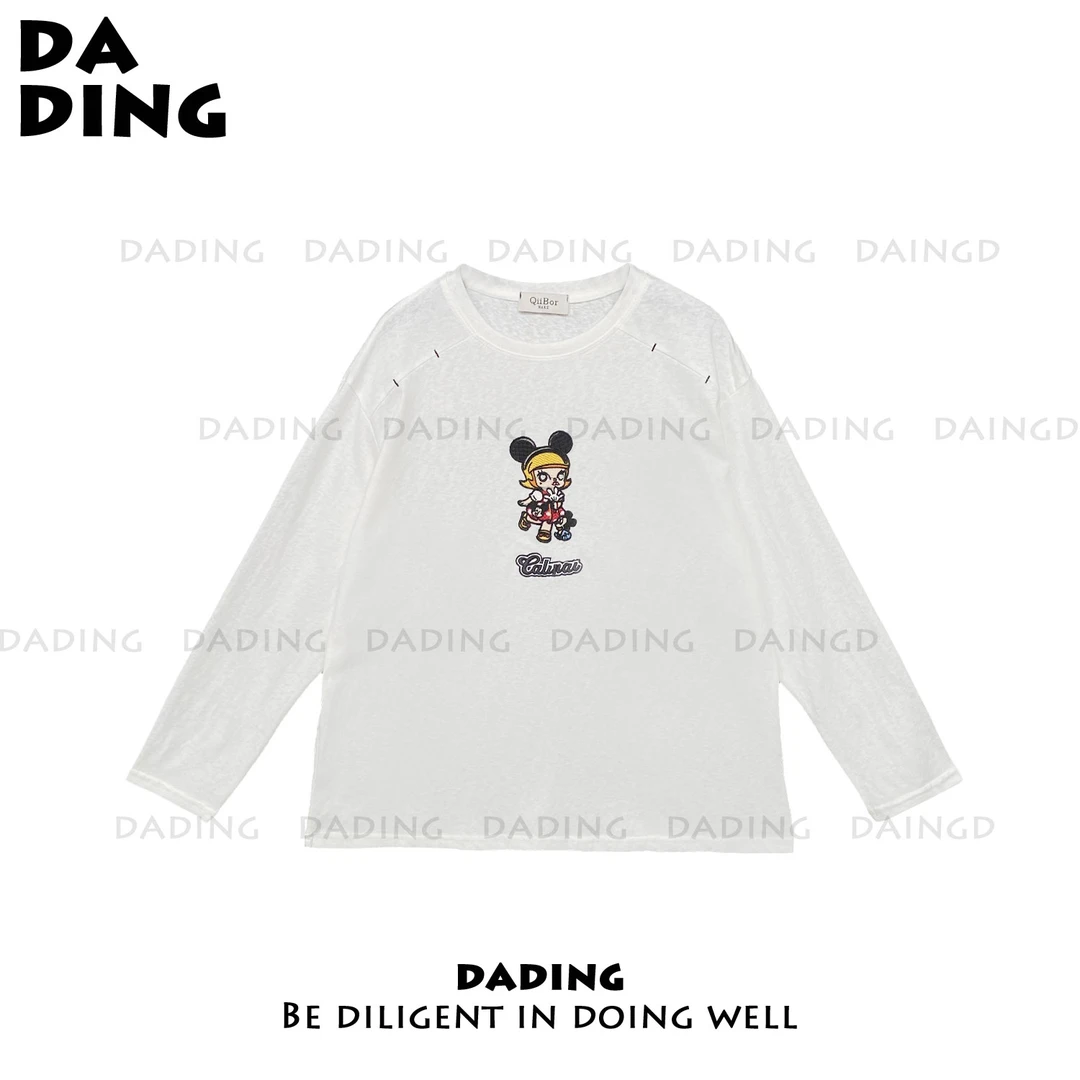 DADING【米老鼠茉莉】大版春季新款卡通刺绣长袖T恤井井A205B