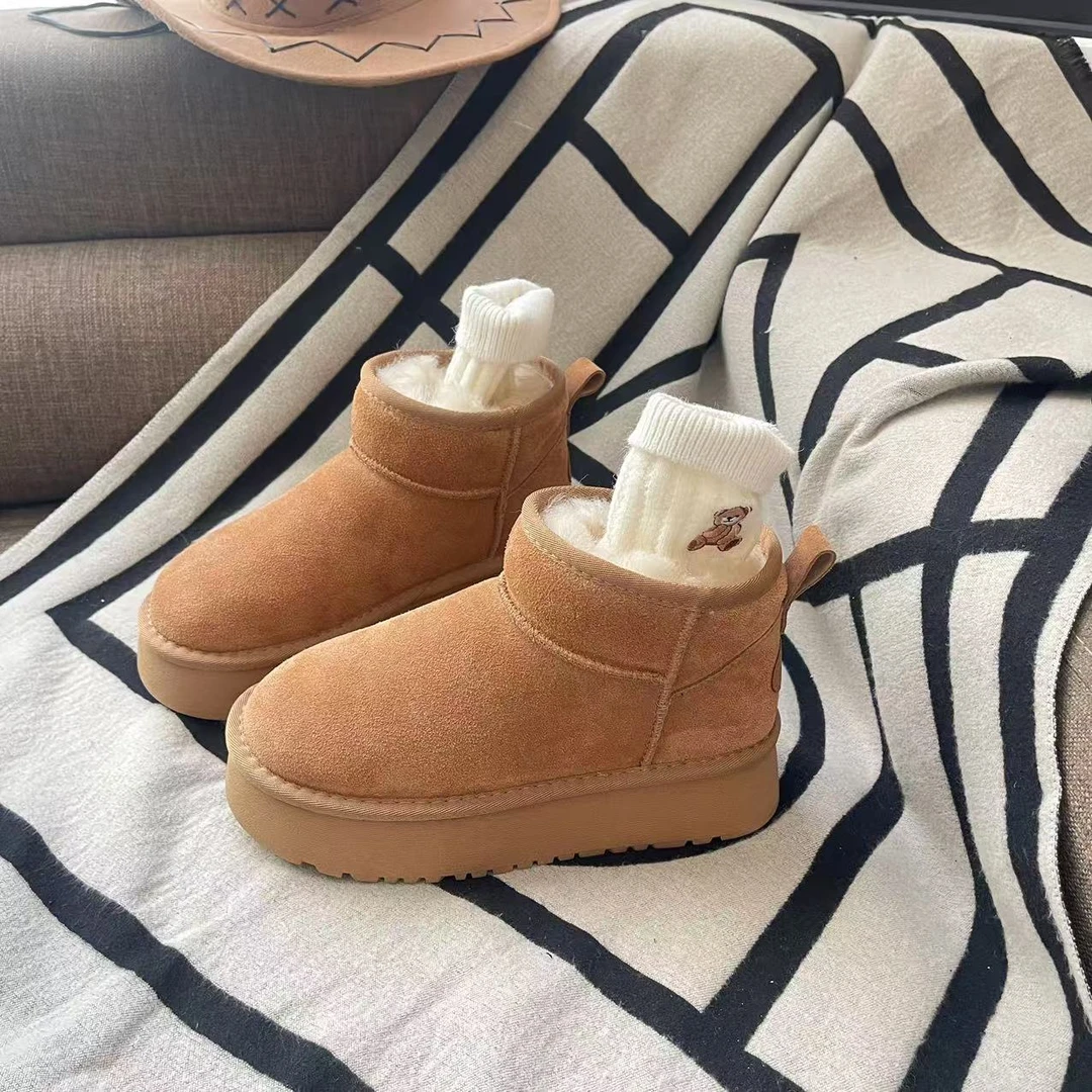 【退货补运费】纯色雪地靴 真皮+羊毛+厚绒保暖269999