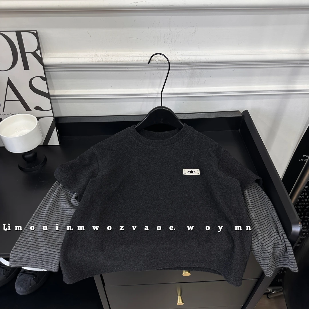 秋季男女童韩版假两件卫衣儿童拼接宽松百搭圆领长袖上衣