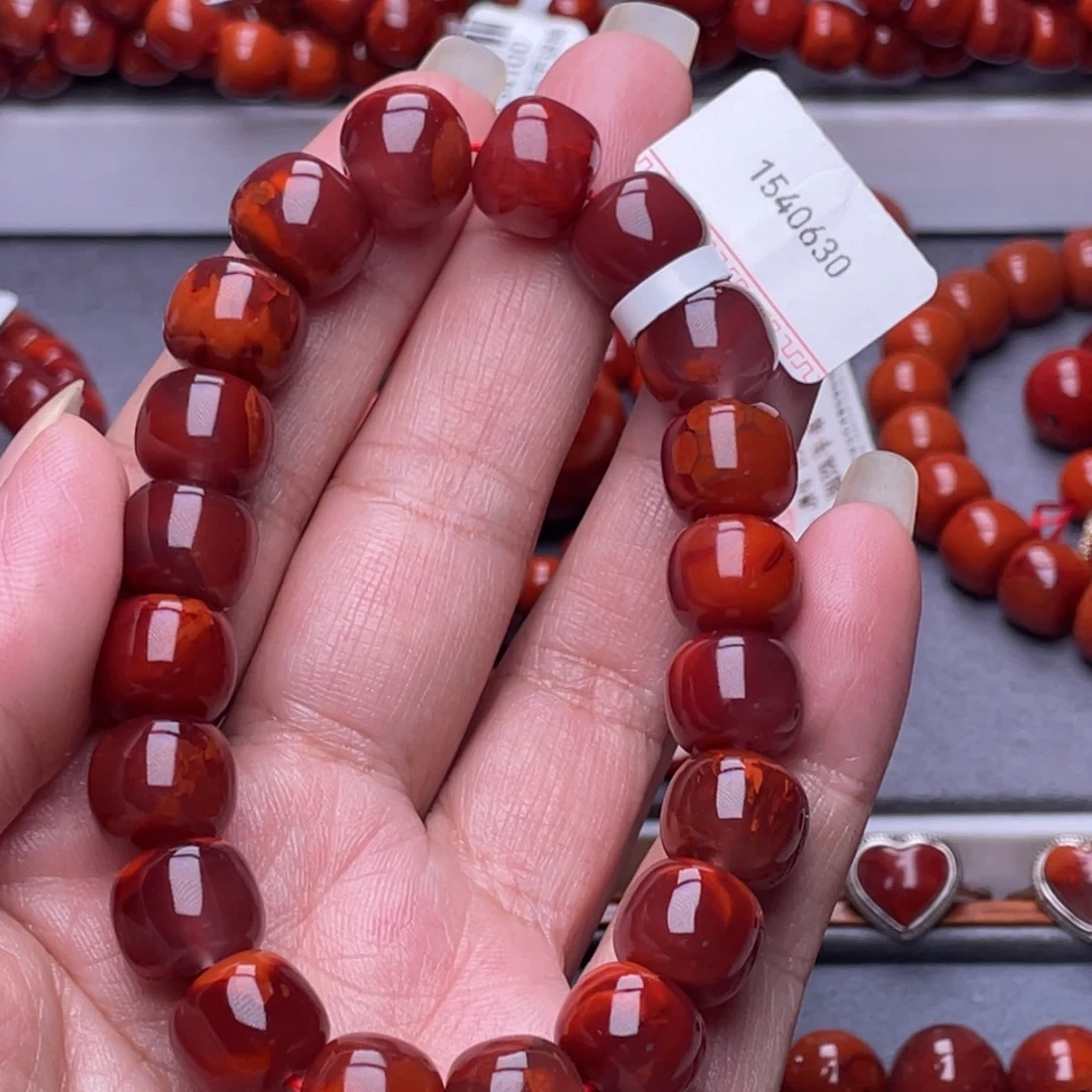 南红玛瑙未镶嵌配珠11.5mm瓦西玫瑰牛血双色火焰老型串