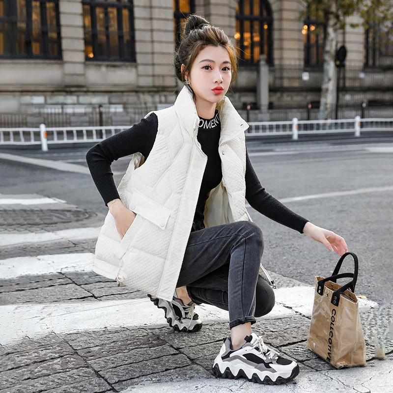 2024冬季新款立体泡泡格马甲立领时尚女修身保暖背心