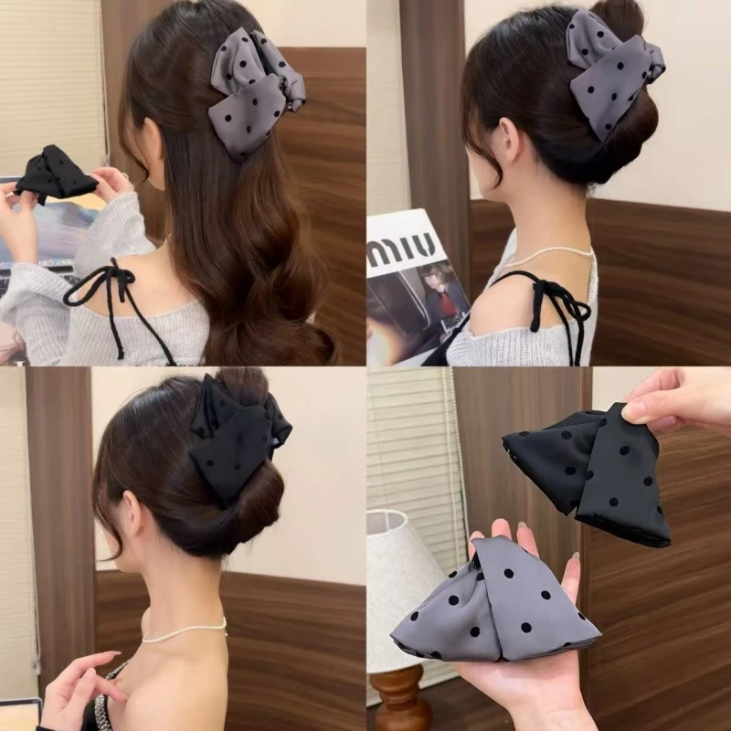 新款缎面波点三角抓夹高级感百搭时尚鲨鱼夹后脑勺马尾夹发卡发饰