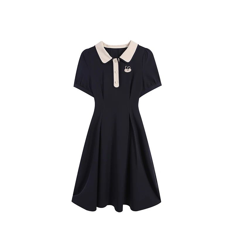 藏青色长款黑色连衣裙气质裙子ZL54700