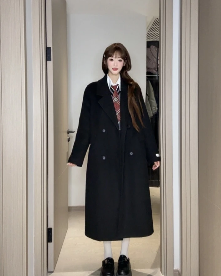 学院风韩版加厚冬季毛呢外套时尚保暖女过膝呢子秋冬网红长款966