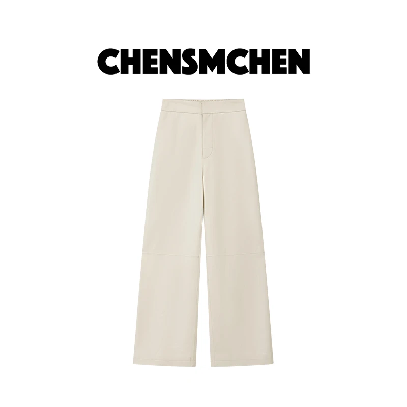 CHENSMCHEN 进口羊皮革皮裤女时尚气质显瘦直筒休闲裤CSK7038SL