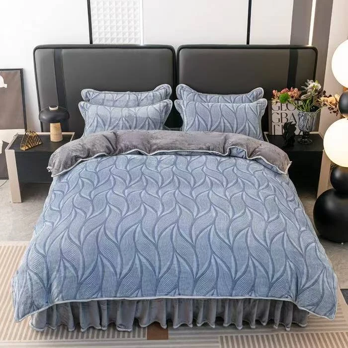 新品保暖牛奶绒四件套冬季加绒双面绒冬季加绒印花毛绒加厚床单款