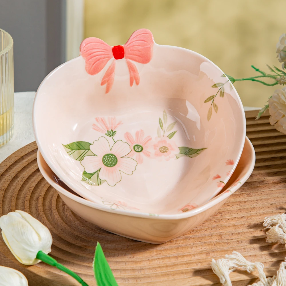 珊瑚海系列釉下彩陶瓷餐具新款蝴蝶结造型沙拉碗面碗甜品碗