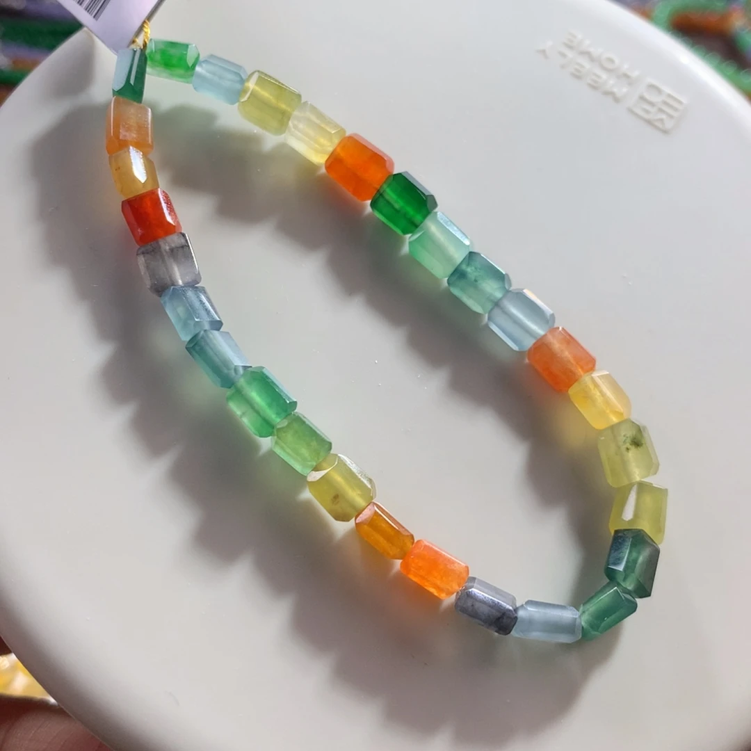 翡翠未镶嵌手链闭眼拍！大漏！货头高冰浓艳彩多宝方糖手链
