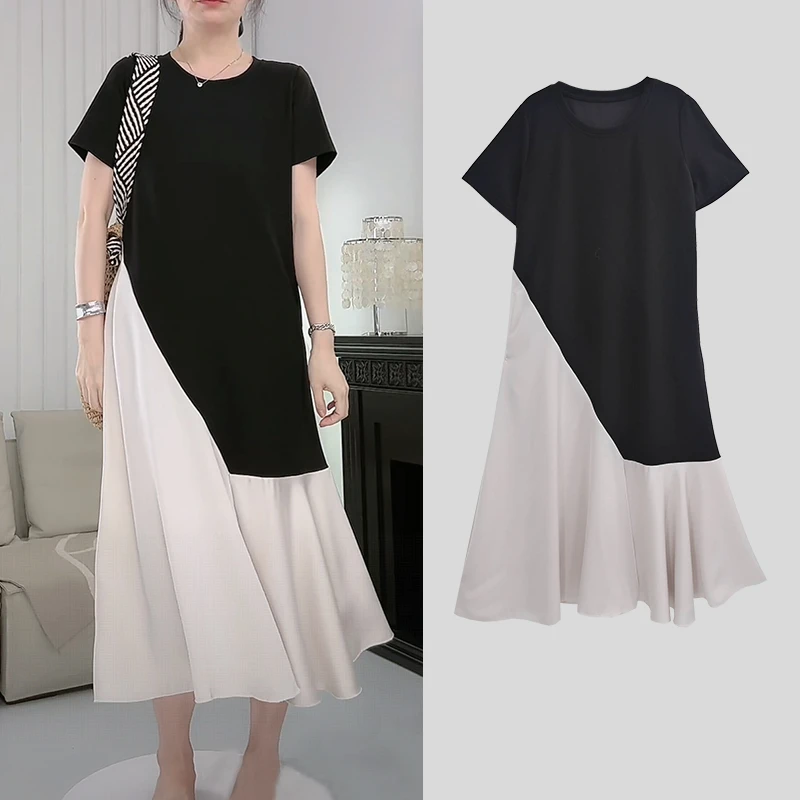 【朵儿studio】“瘦瘦裙”拼色中长款巨显瘦的连衣裙 D813