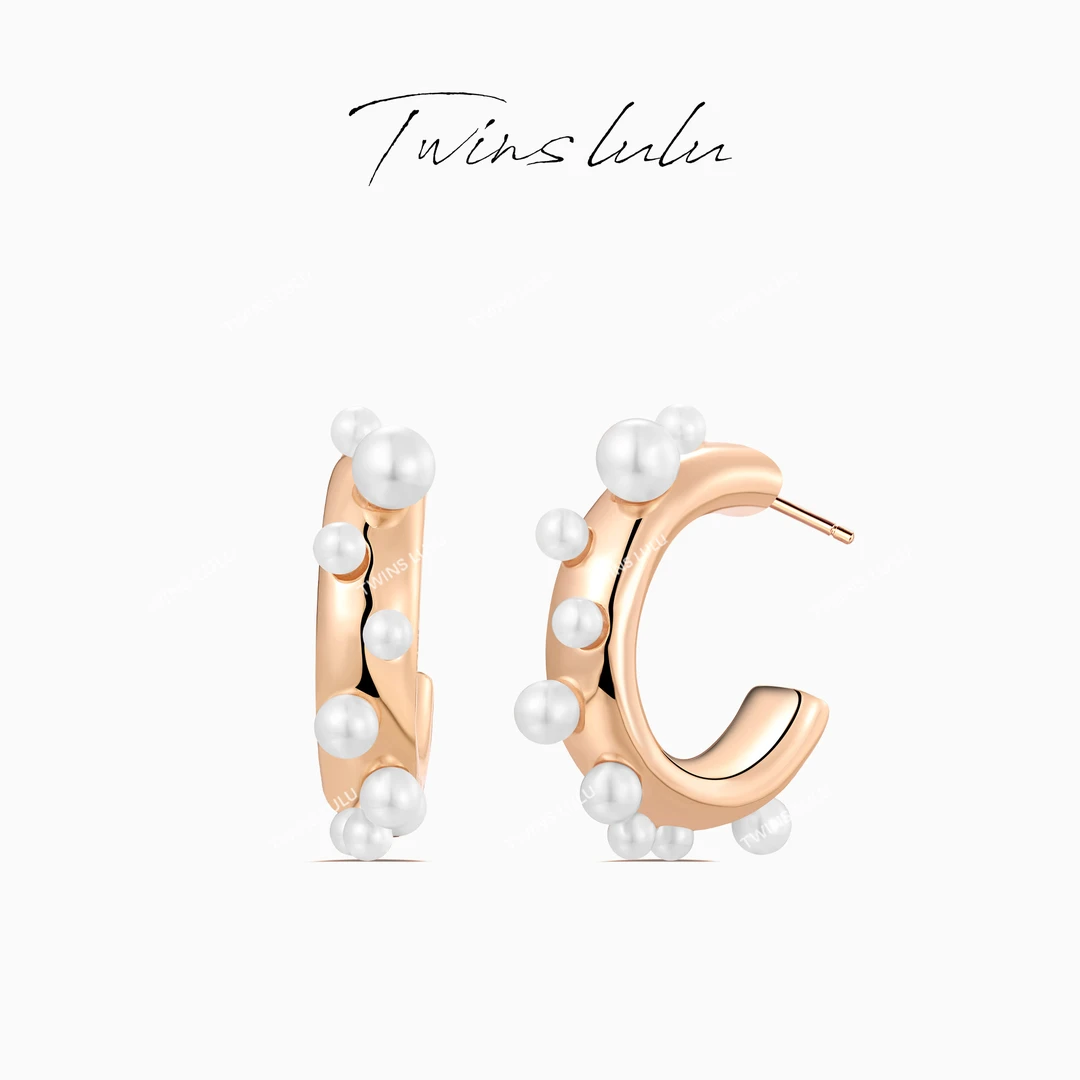 TWINS LULU 镀k金 【夏上新】简约线条交融珠珠耳环TSL1964