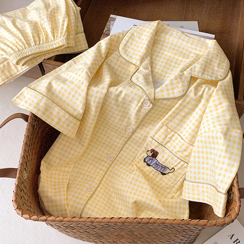 夏季日系睡衣少女可爱ins甜美云朵棉短袖透气柔软家居服三件套装