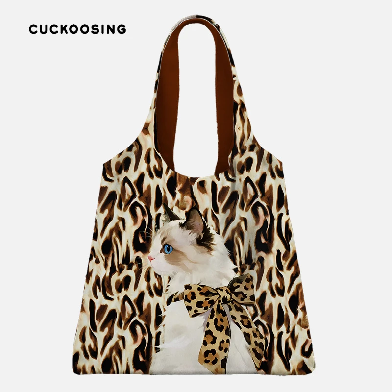 设计师原创X豹纹里的猫 通勤大包小众百搭时尚休闲大容量单肩女包