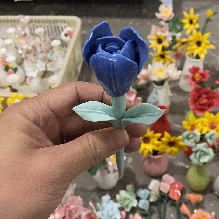 瓷片纯手工陶瓷花摆件瑕