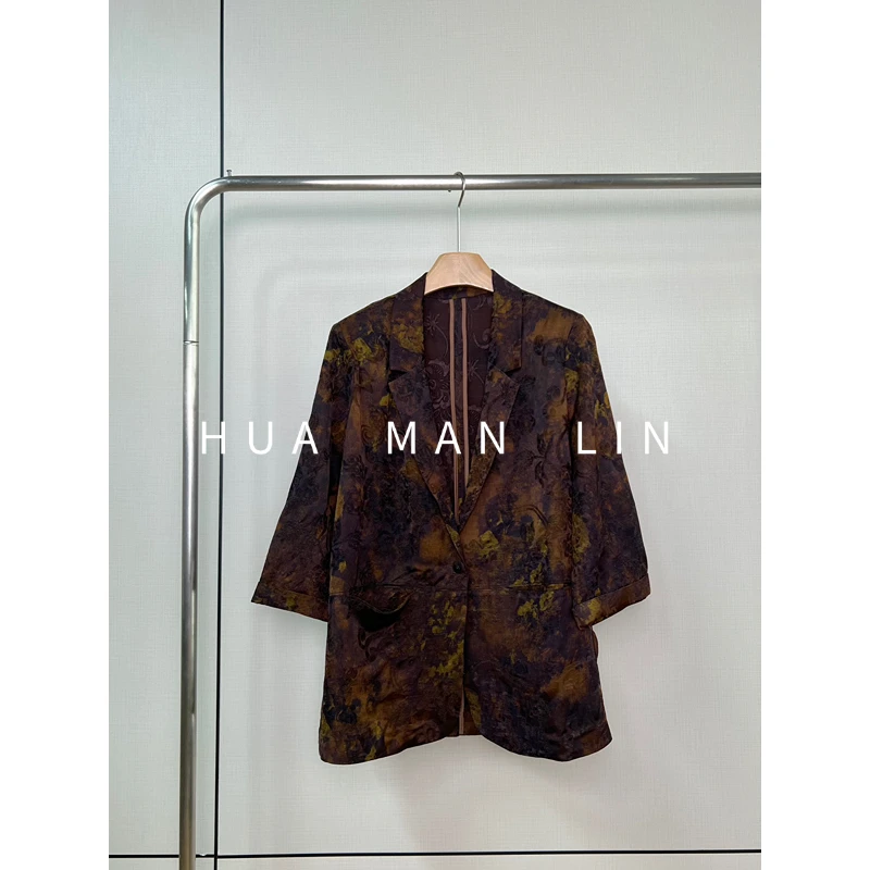 【花满林】西装领印花老钱风七分袖外套00929