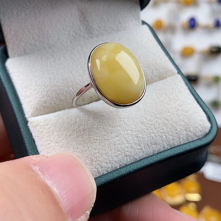 蜜蜡银S925镶嵌戒指