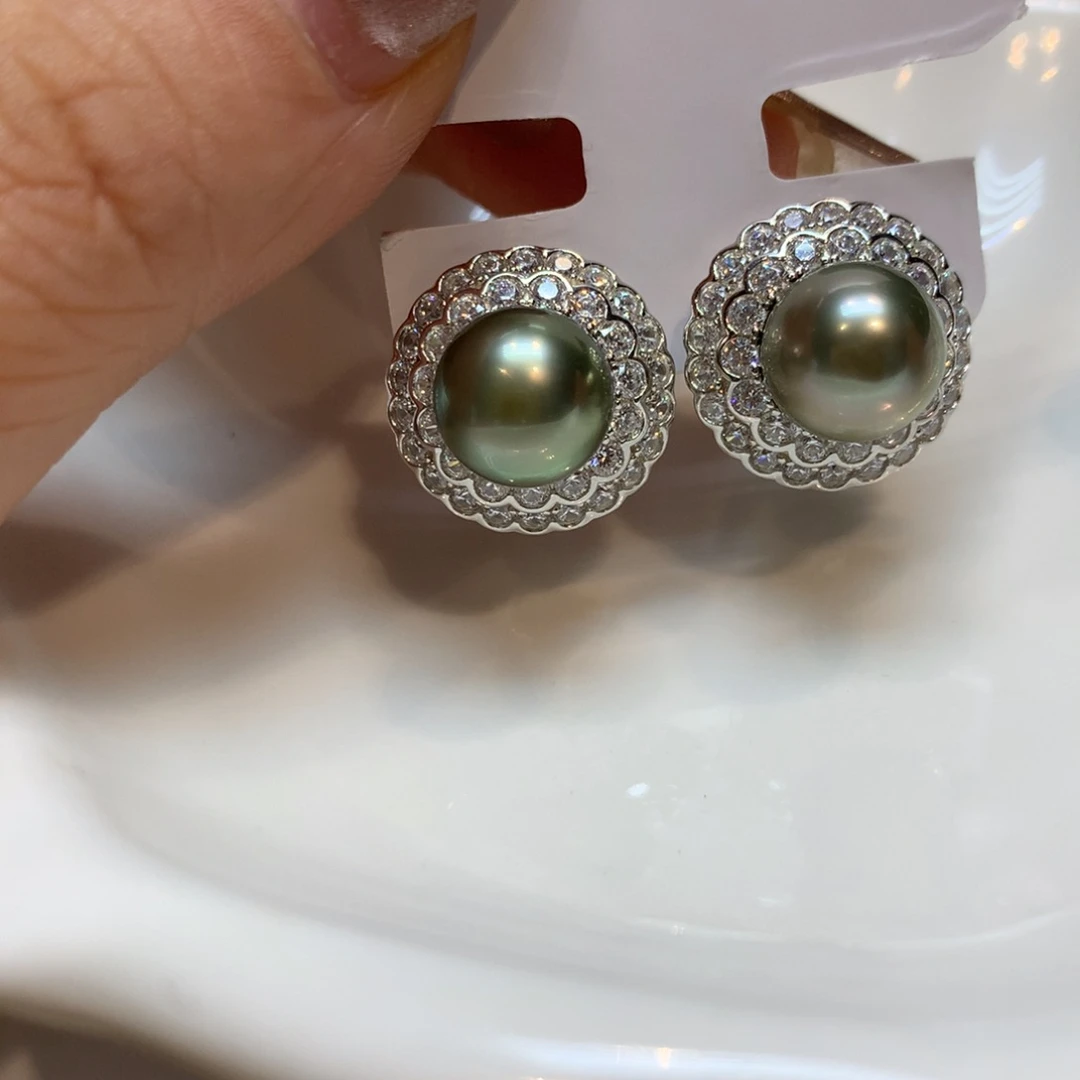 银S925镶嵌海水珍珠耳饰