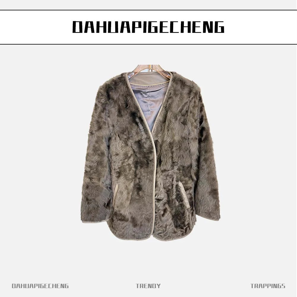 2025新款皮毛一体外套冬季象羔毛大衣女羊毛短款外套2501