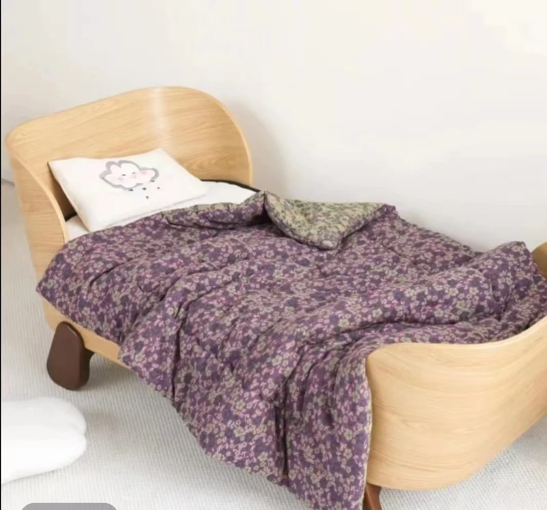 【碎花紫】120*150纯棉有氧双层纱被保暖透气