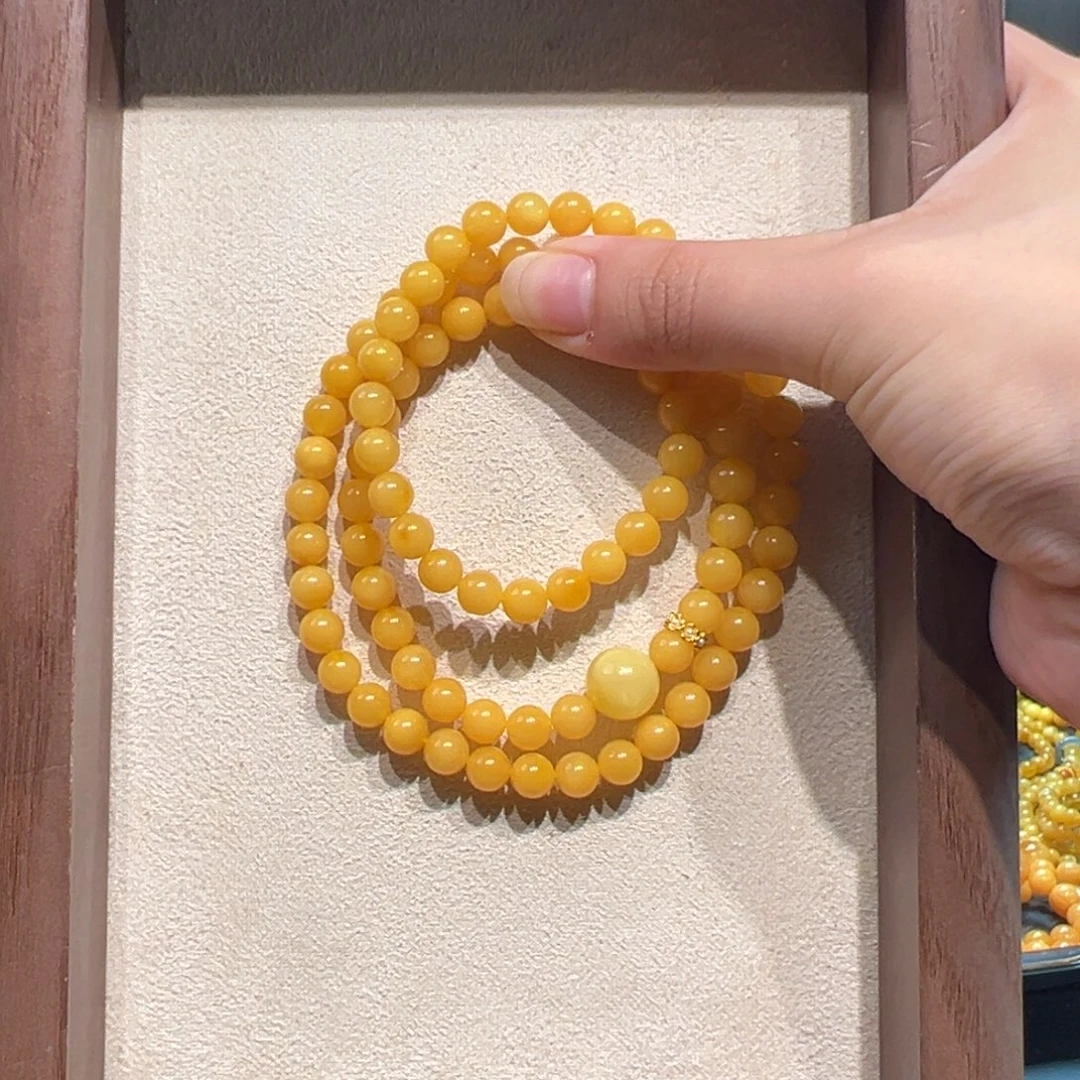 琥珀未镶嵌手链6.9mm蜜蜡手串
