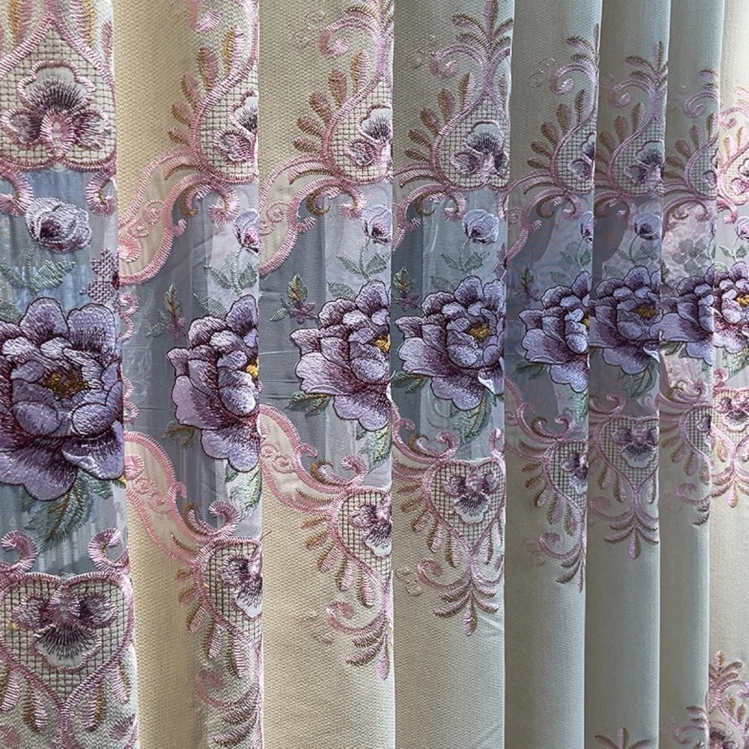 米白色雪尼尔小镂空绣花客厅装阳台卧房窗帘窗纱