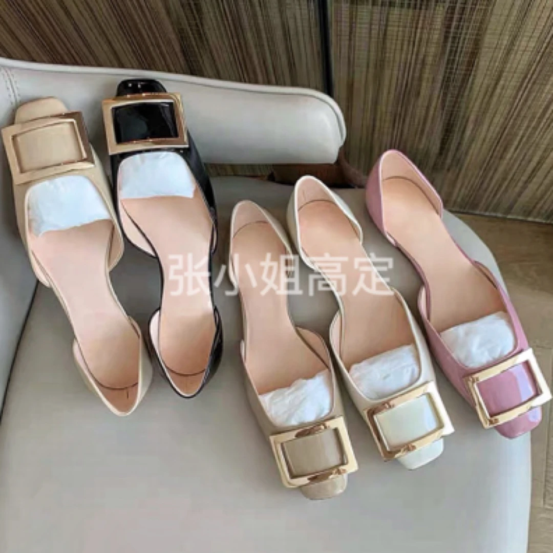 【张小姐高定】省钱版本 羊皮方扣 气质金属口 气质中空平底单鞋