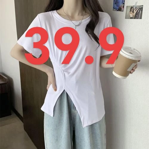 洋气纯白小众百搭短袖夏季宽松显瘦上衣感夏装休闲不规则圆领T恤