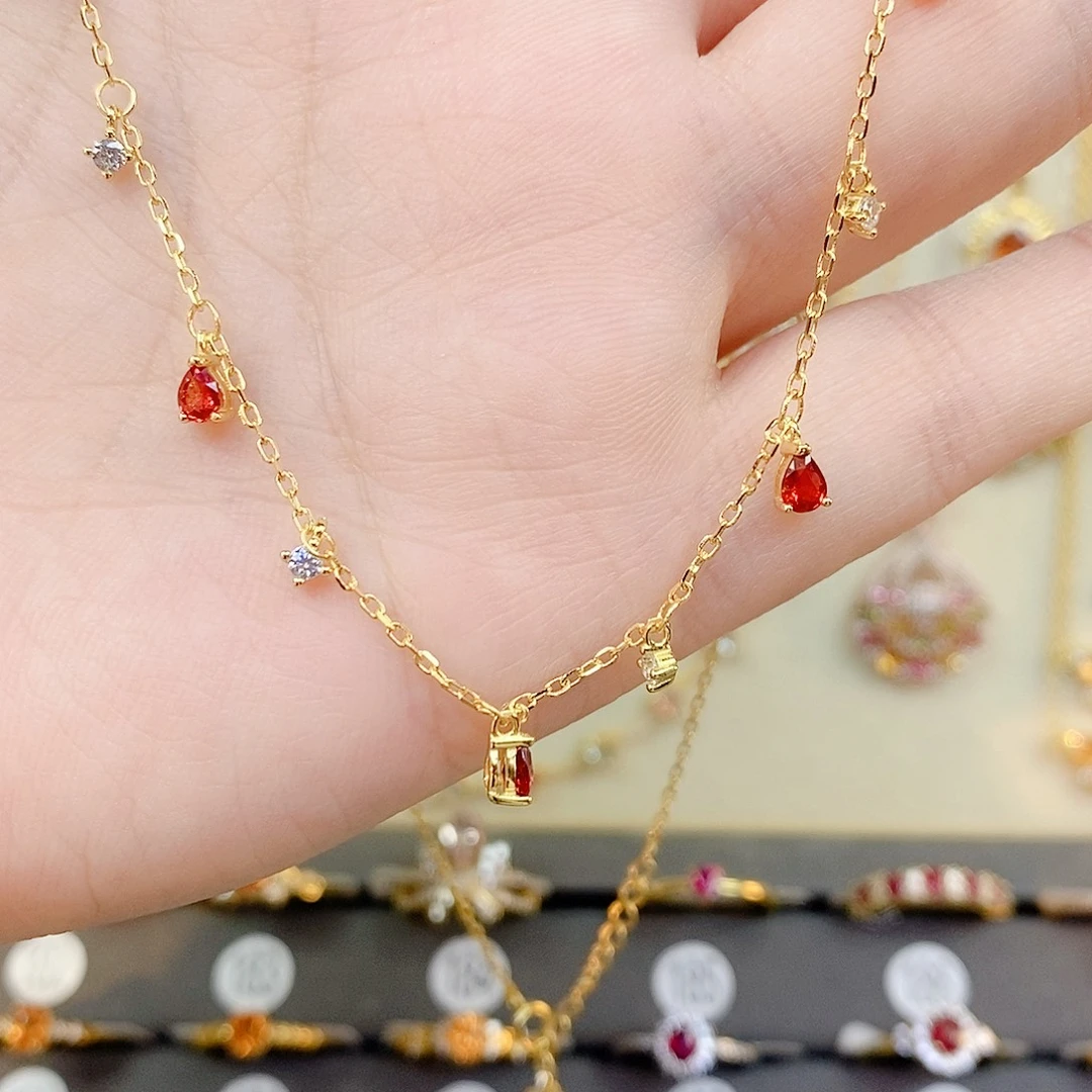 颈饰银S925镶嵌彩色蓝宝石