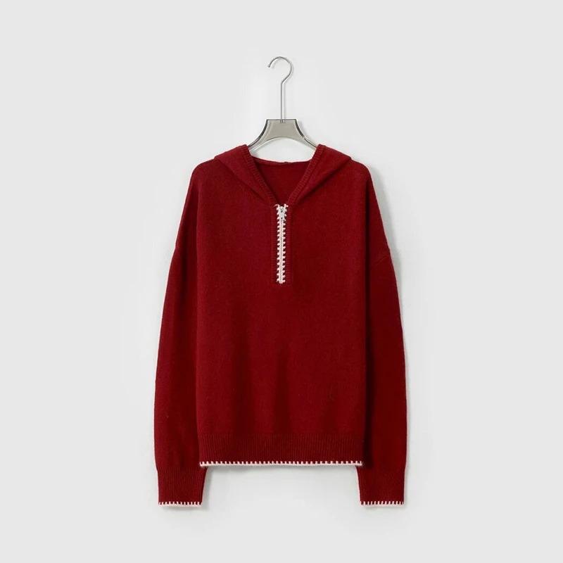 软糯V领半拉链长袖针织衫2025秋季新款小众设计感宽松套头上衣女