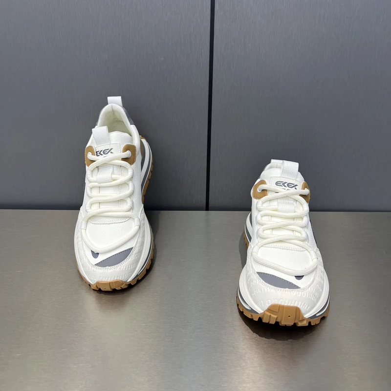 E1037秋季新款皮面男鞋低帮厚底运动鞋舒适百搭男士休闲鞋