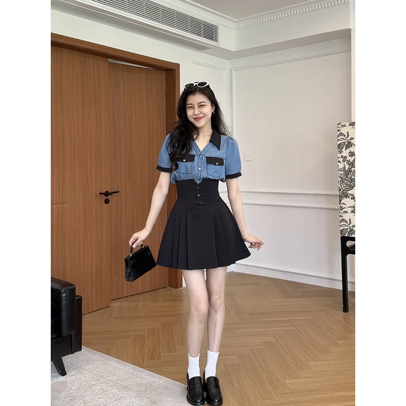 张阿星【港风气质】港味轻熟衬衫+超高腰鱼骨百褶裙W425C08460