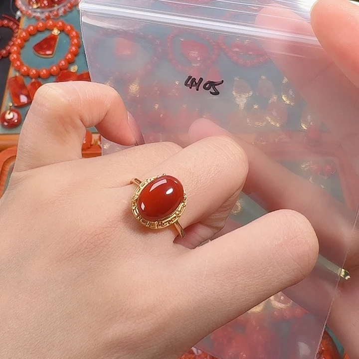 南红玛瑙银S925镶嵌戒指