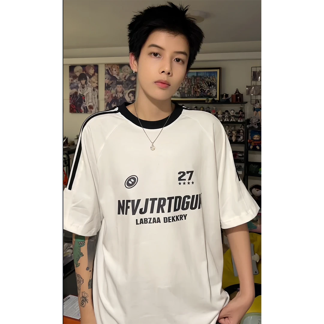 夏季潮牌小众设计感字母印花纯棉短袖hiphop宽松百搭休闲情侣上衣