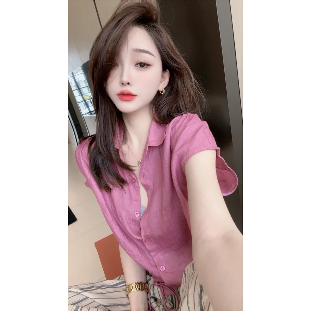 【CHEN】港风气质减龄凉感苎麻短袖上衣女X24525