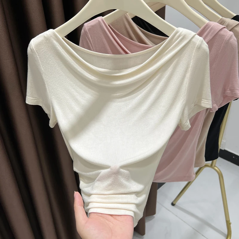 软糯皮肤衣针织打底衫秋季新款法式一字肩设计纯欲上衣薄款内搭女