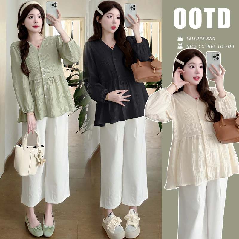 孕妇装春季2025孕妇春夏新款长袖衬衫时尚休闲宽松孕妇衬衣