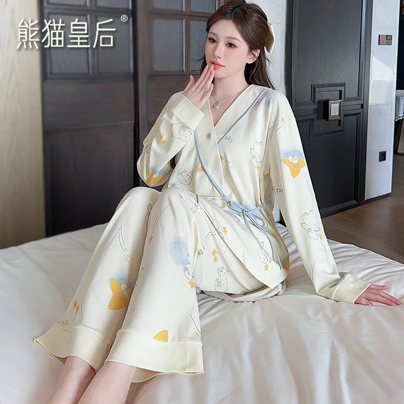 月子服秋冬纯棉产后喂奶孕妇哺乳期家居服睡衣冬季加厚产妇可外穿