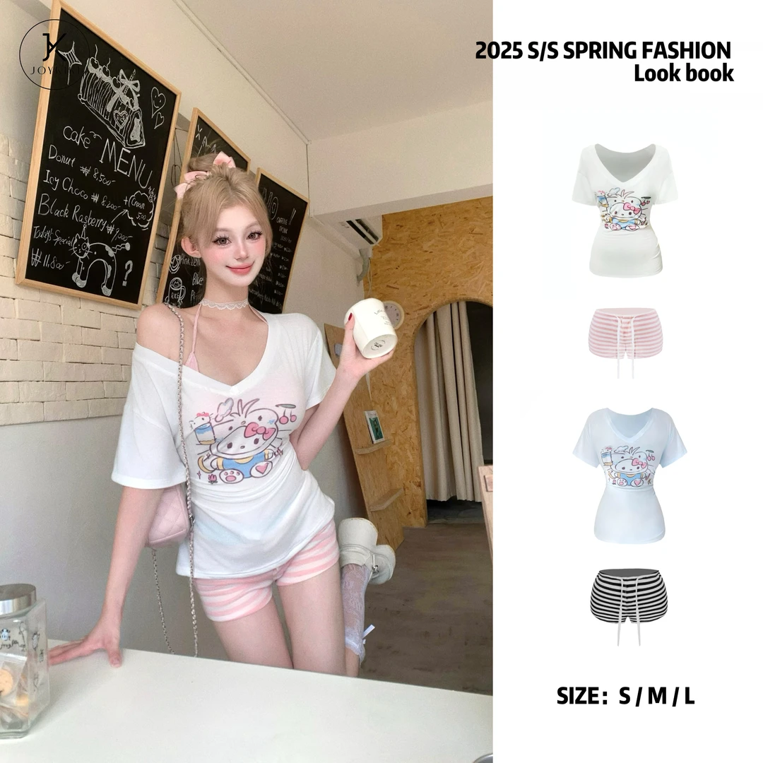 JOYKIKI 金金【KT小猫】夏季纯欲辣妹拼接撞色设计感套装J25B552