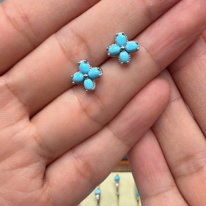 绿松石银S925镶嵌耳饰