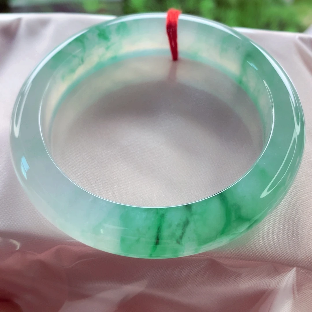 翡翠未镶嵌手镯55.4冰透金丝翠绿花果冻胶底炸光毕业款