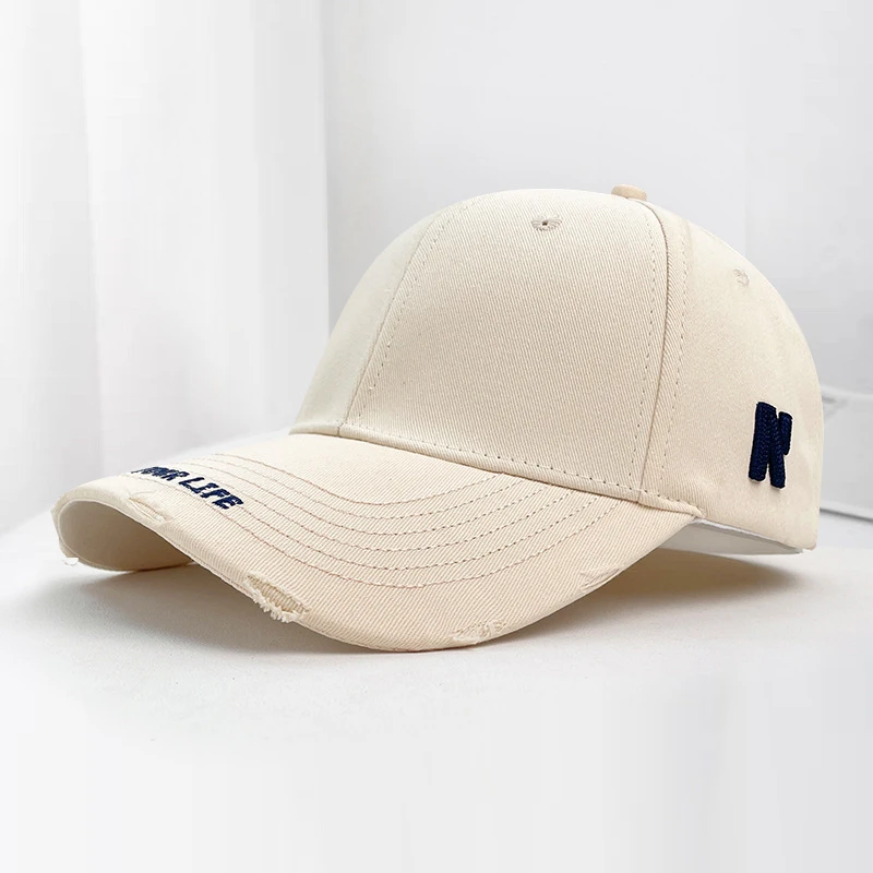 硬顶侧边字母破洞棒球帽男女款百搭大头围遮阳帽显脸小鸭舌帽