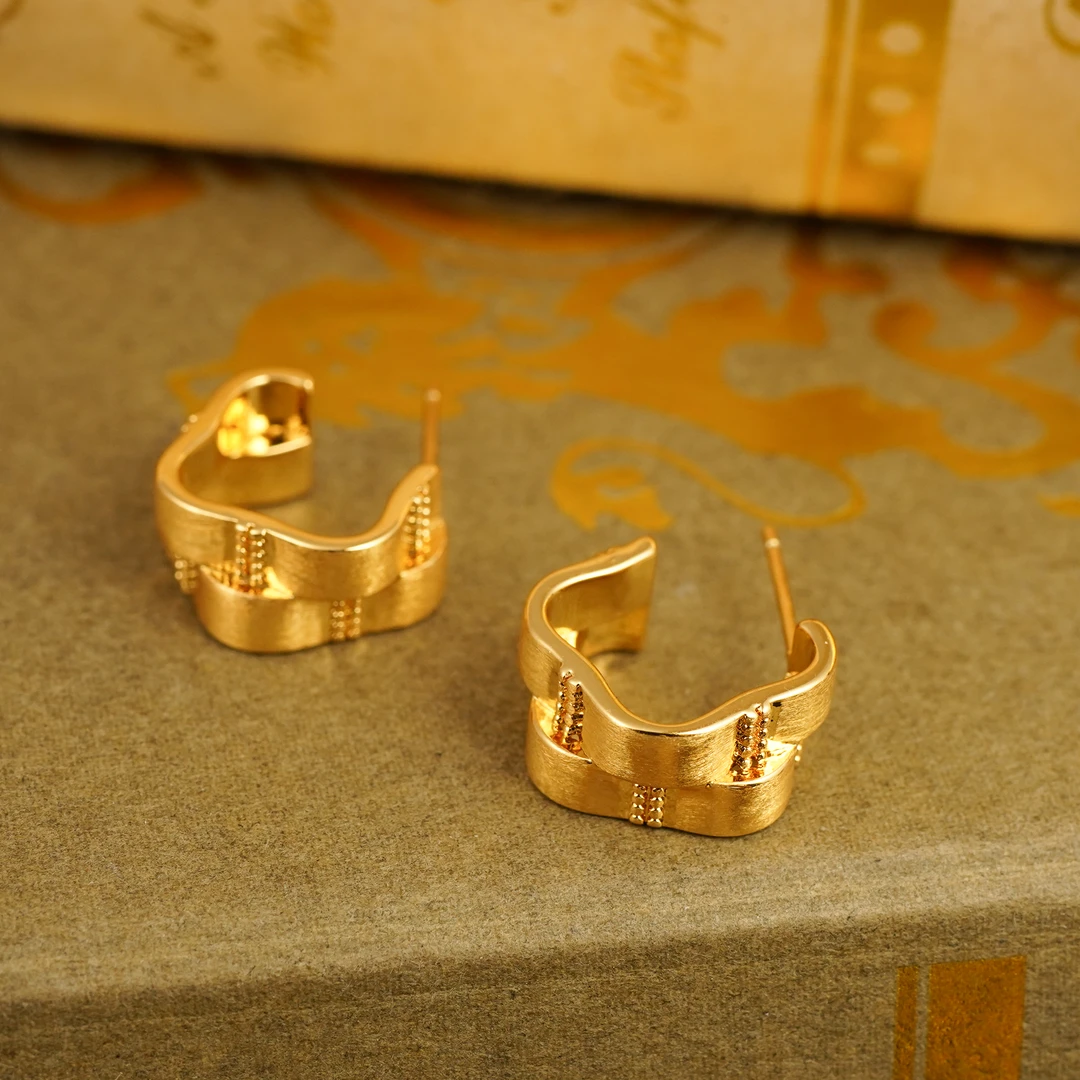 铜合金耳饰 【3391】LeLe 耳钉 设计师款波浪纹简约百搭