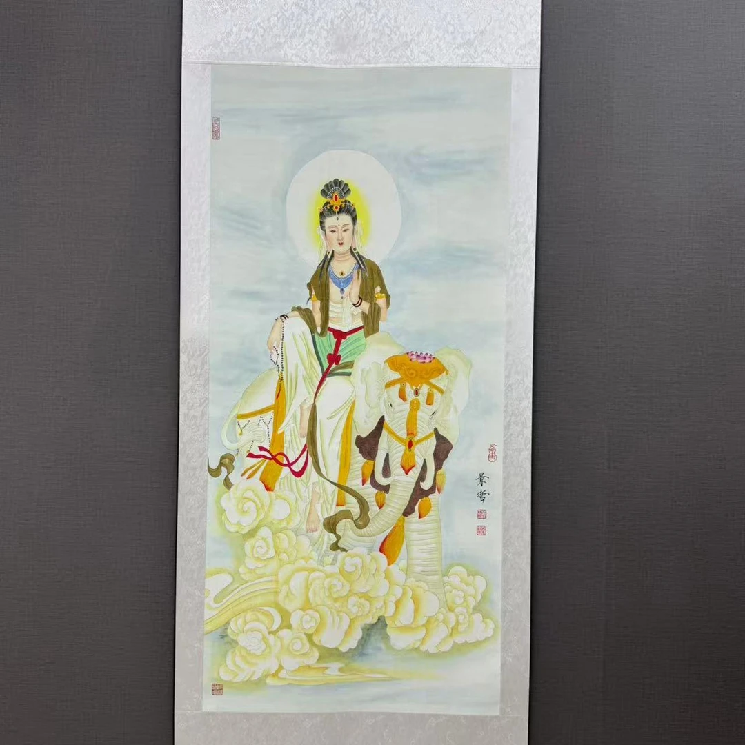 包邮《普贤菩萨》中堂玄关画走廊画办公装饰画卷画芯软轴装裱