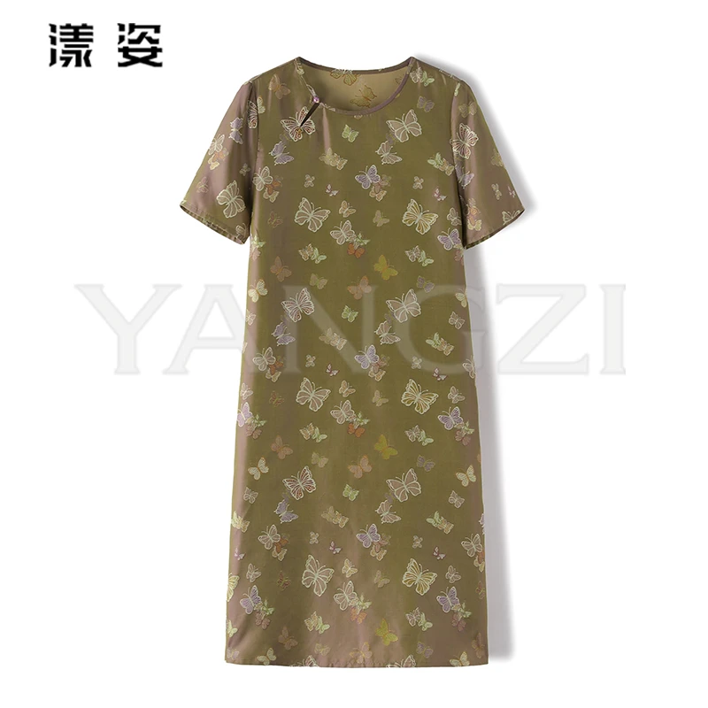 漾姿夏季新款气质款23姆米蜀锦彩罗桑蚕丝连衣裙 YZX256-251016